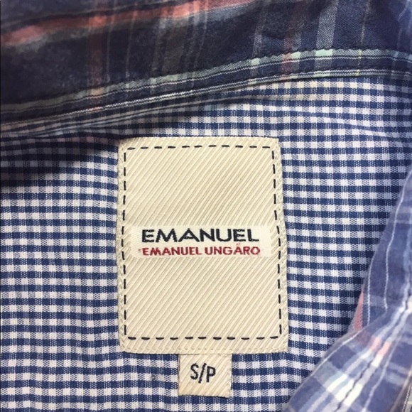 Emanuel Ungaro Men’s Short Sleeve Button Down Shirt Blue Plaid Small - Picture 5 of 9